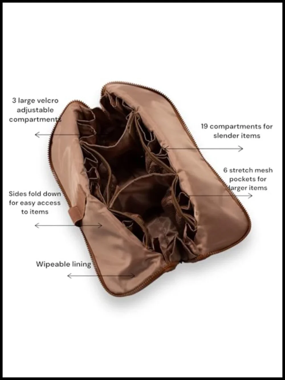 Vertical Waterproof Makeup & Toiletry Organizer | 23-Pocket Fold-Down Vegan